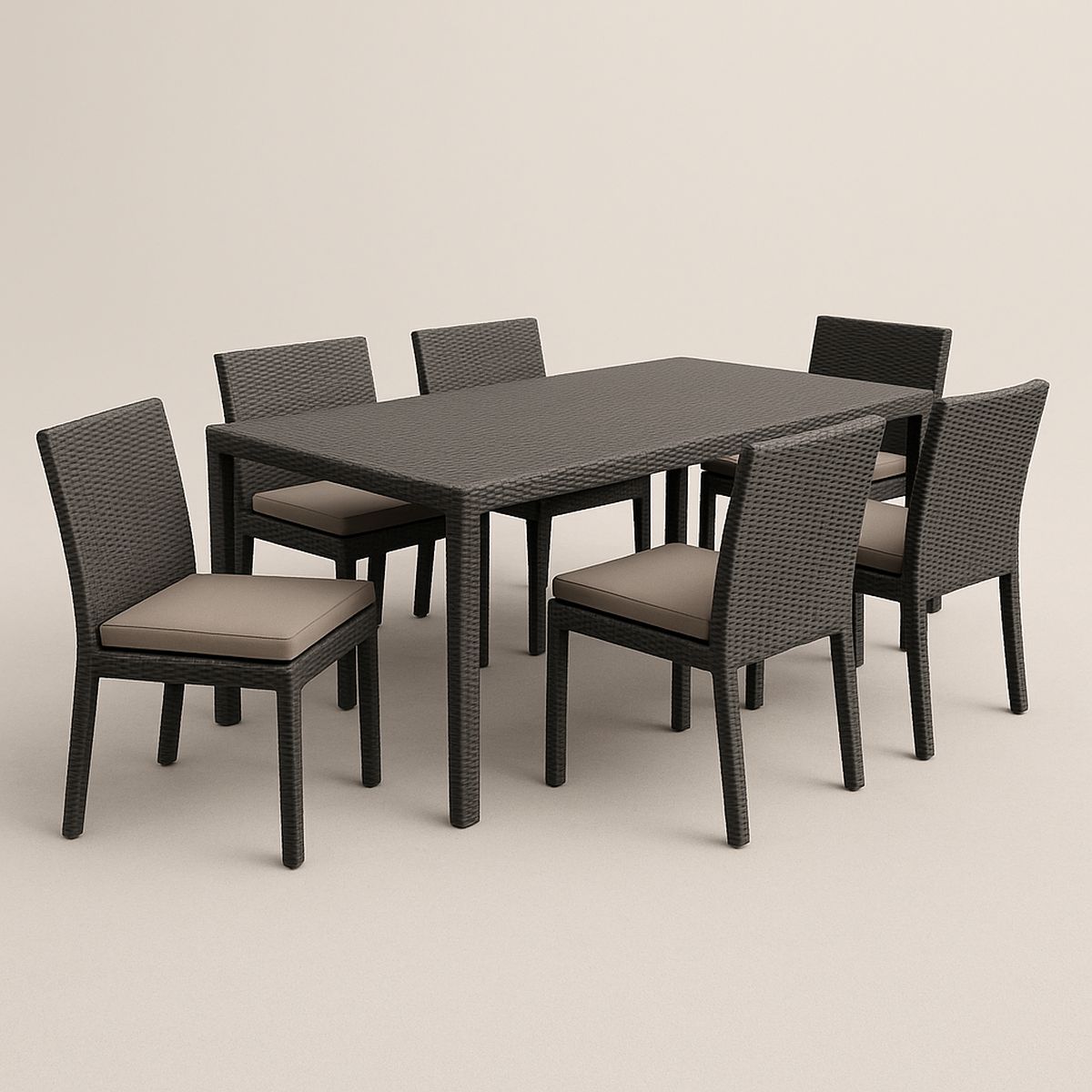 Gartenmöbel-Set 7-teilig Polyethylen-Rattan Tisch und Stühle mit Kissen Dunkelbraun