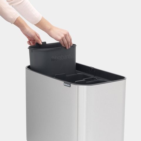 Bo Touch Bin, met 3 binnenemmers, 3 x 11 liter - Matt Steel Fingerprin