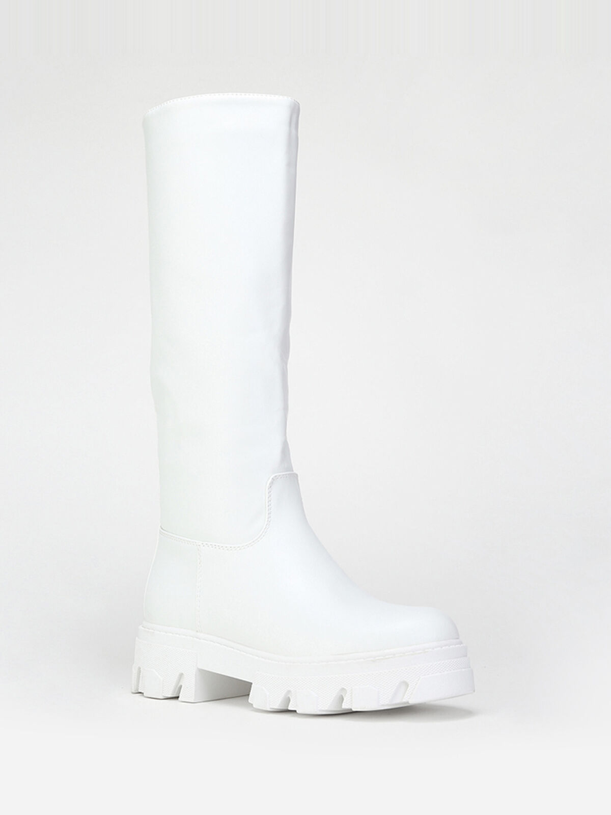 Bottes en simili à semelle crantée- Blanc