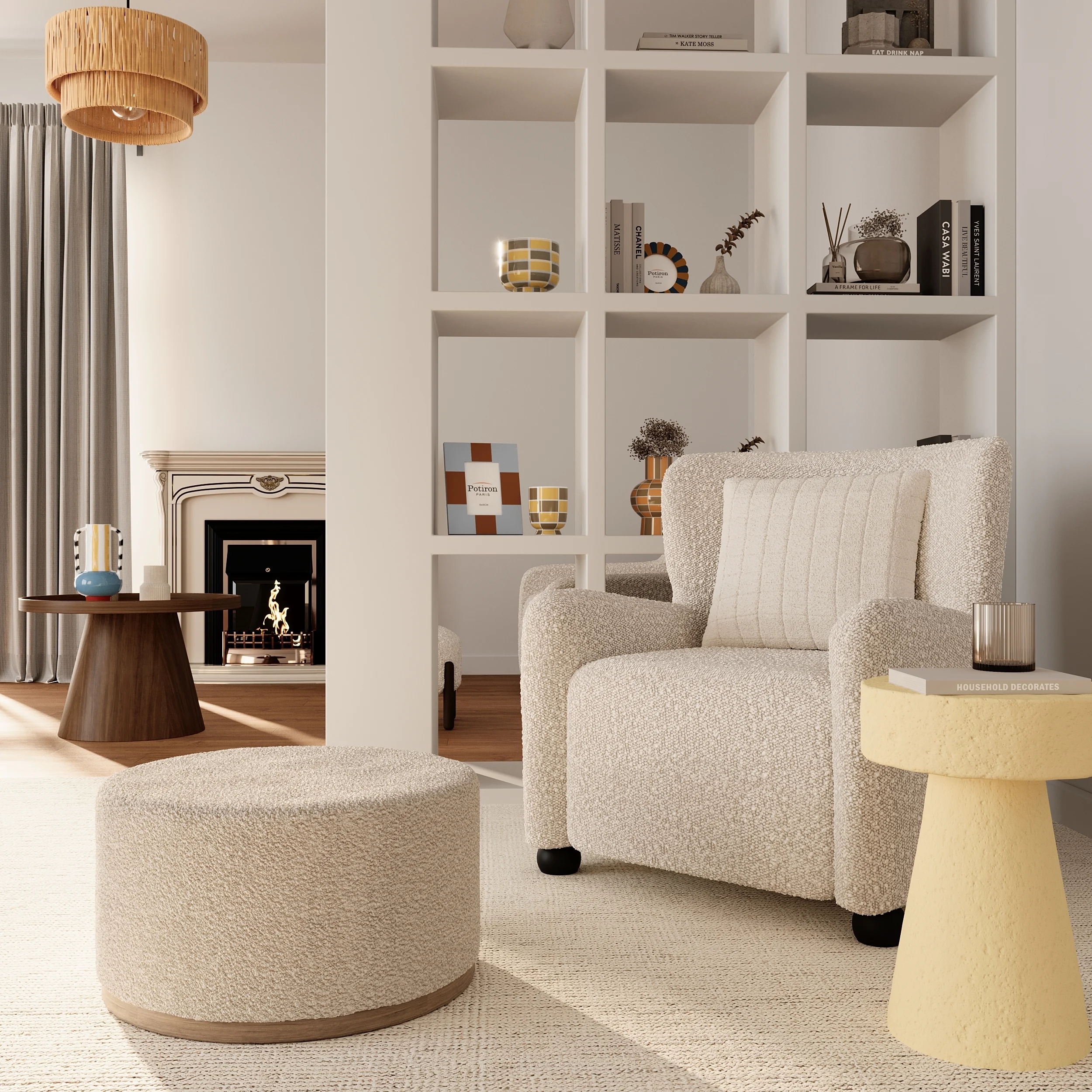 BRUNA - Fauteuil blanc effet laine bouclée | Blanc