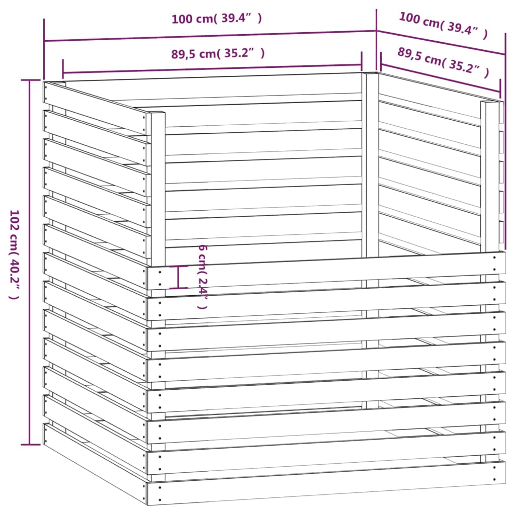 Composteur marron miel 100x100x102 cm bois massif de pin