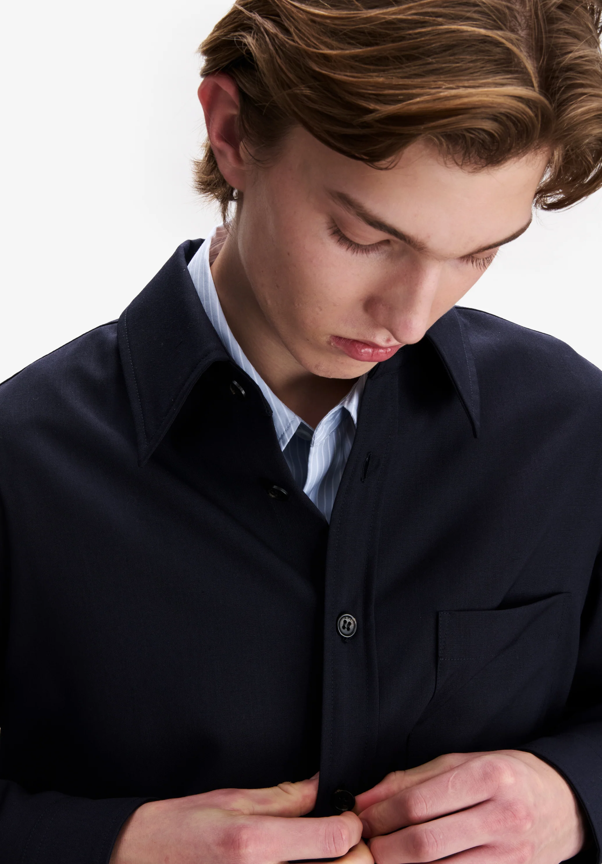 Surchemise bleu marine en laine légère. - Dark navy