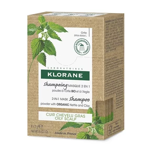 Ortie - Shampoing masque lavant absorbant 2 en 1 à la poudre d'Ortie BIO - cuir chevelu gras - Klorane - 24g