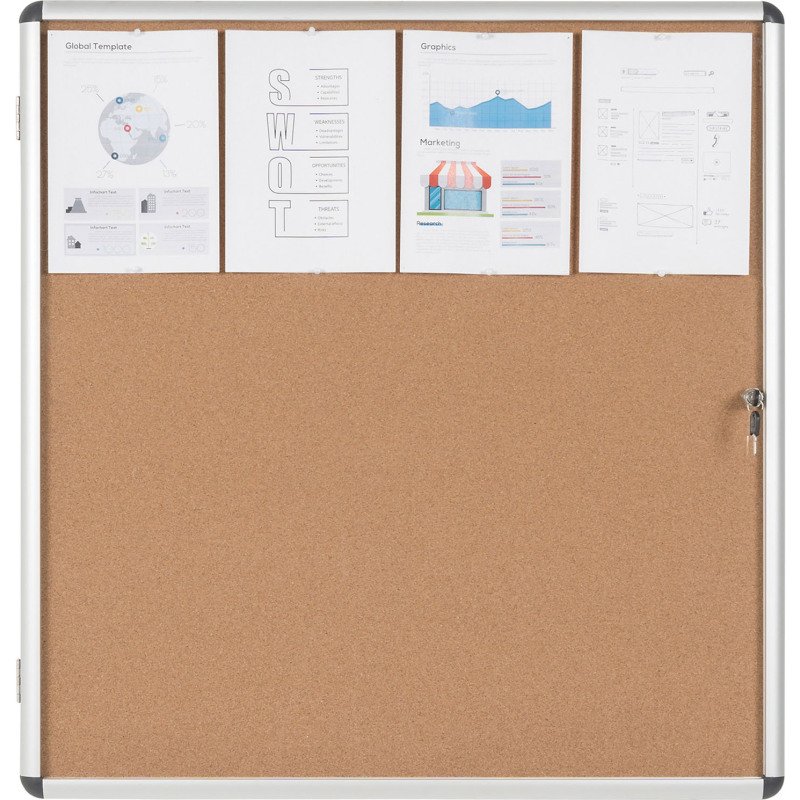 Vitrine intérieure fond liège porte battante cadre aluminium Bi-Office Enclore - 12 feuilles