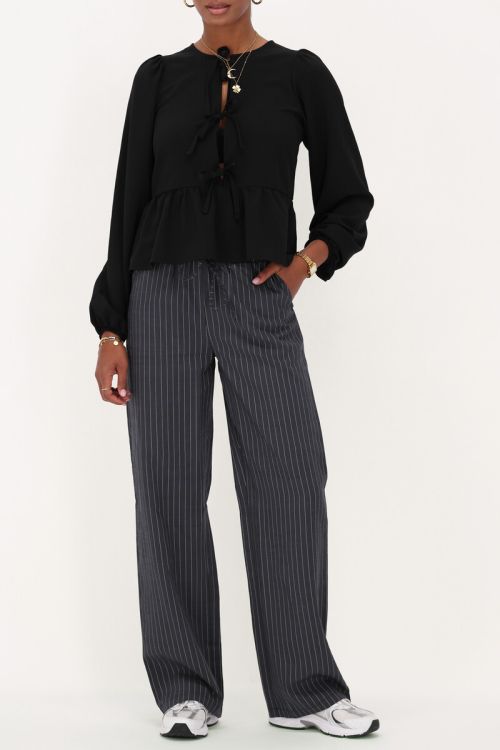 Donkerblauwe wide leg broek met strepen