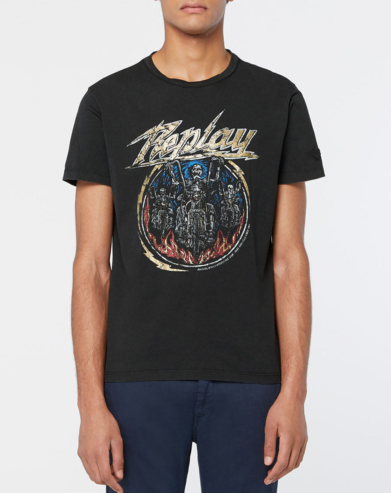 Replay T-Shirt Biker Skull noir