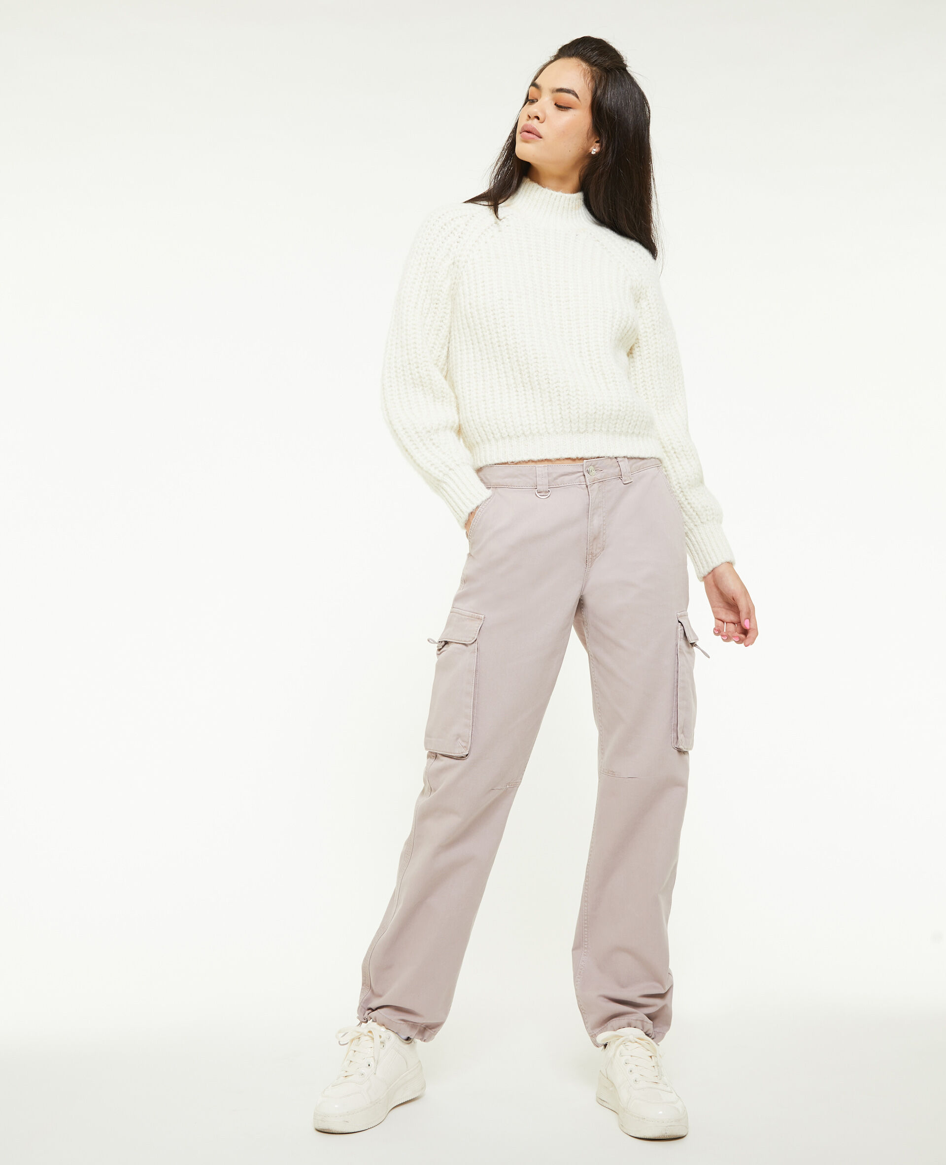 Pantalon cargo taille basse - Lilas