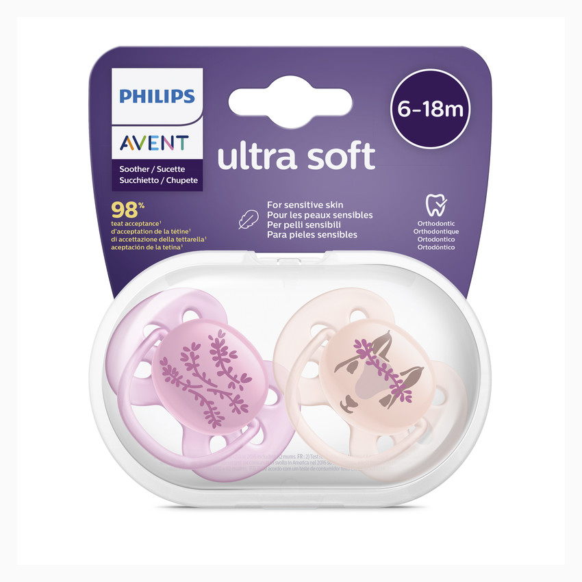 Lot de 2 sucettes ultra douce en siliconne 6/18 mois - Fleurs/écureuil