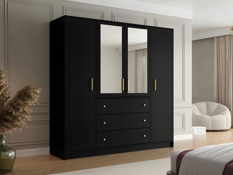 LIZANDRO - Kast - Zwart - Spaanplaat - 4 Deuren - 3 Lades