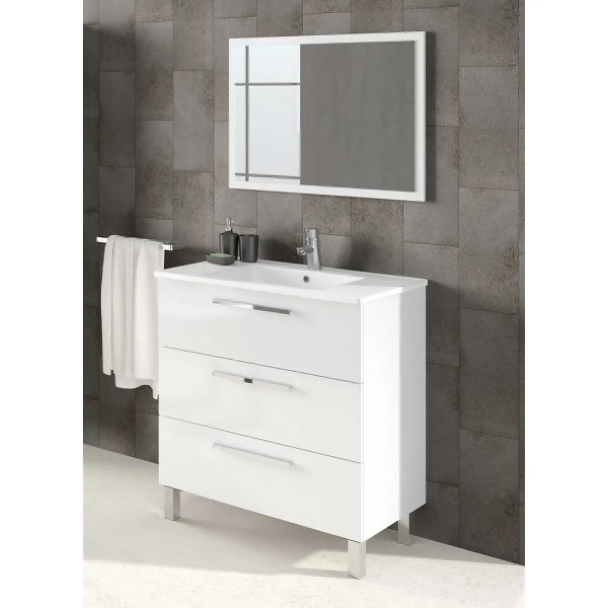 Dansmamaison Meuble sous vasque 80 cm + vasque + miroir blanc
