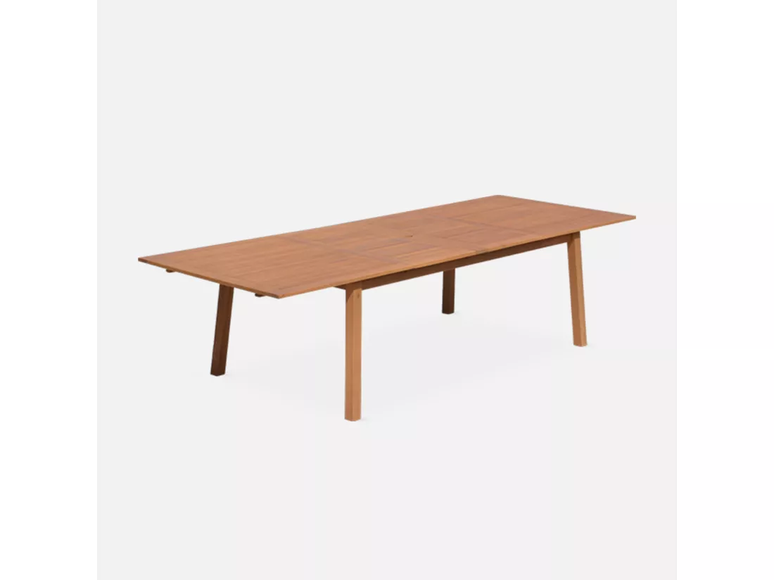 Table de jardin en bois 200-250-300cm - Almeria - Grande table rectangulaire avec allonge eucalyptus. Intérieur / Extérieur