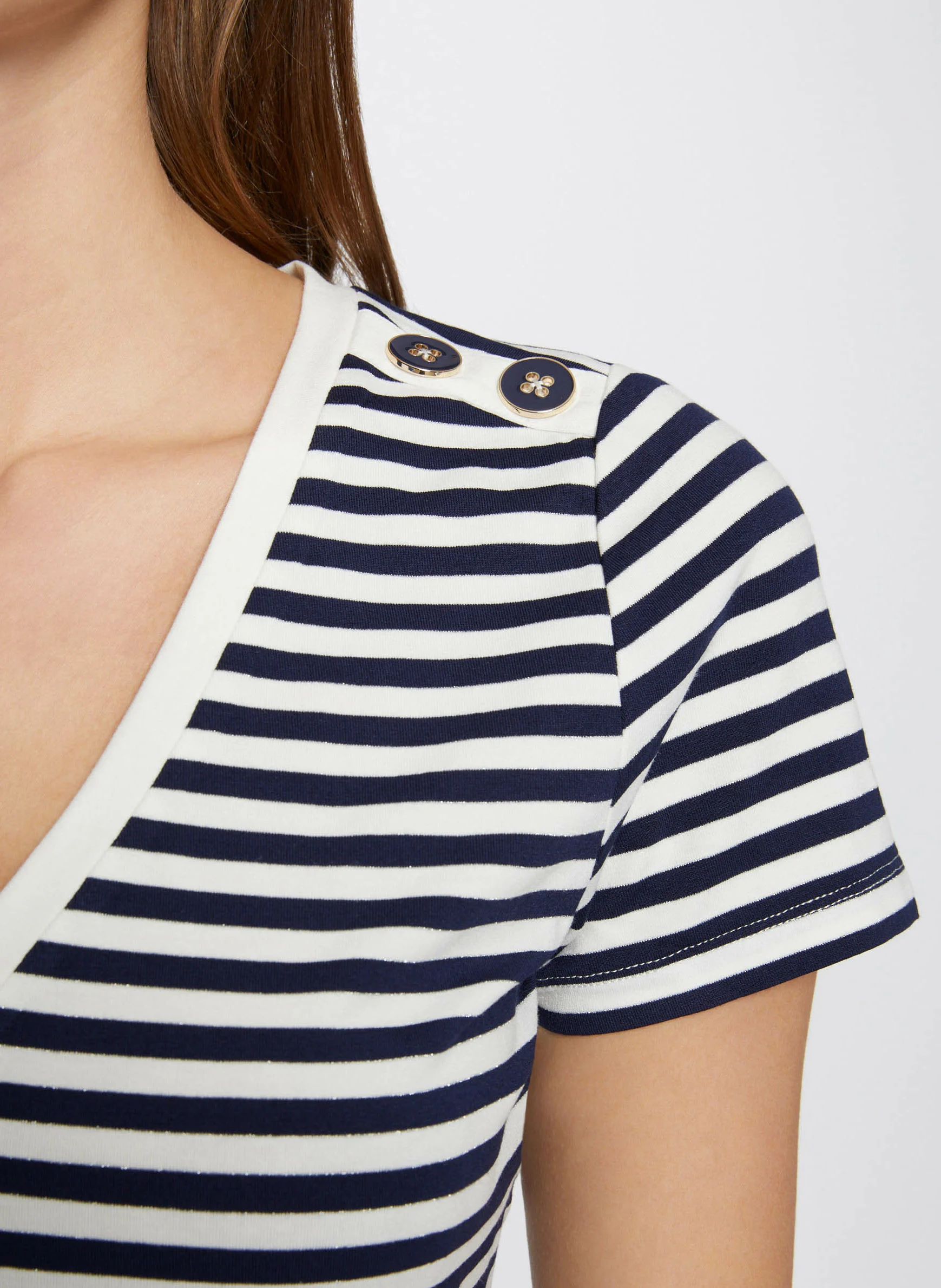 DINA - Tee-shirt col V à rayures| Multicolore