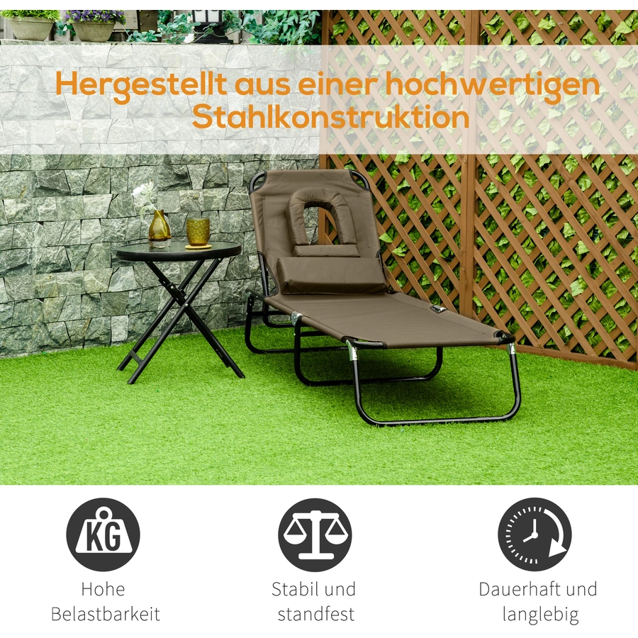 Outsunny Gartenliege mit Gesichtsöffnung braun