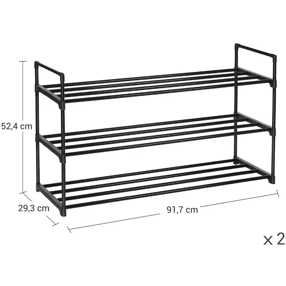 Set van 2 schoenenrekken - tot 24 paar - stapelbaar - 91.7x52.4x29.3 cm - zwart