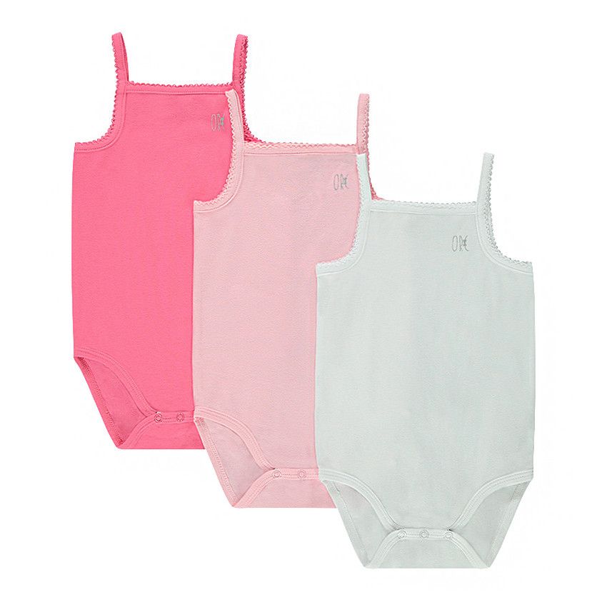 Lot de 3 bodies en jersey à fines bretelles - Fuchsia