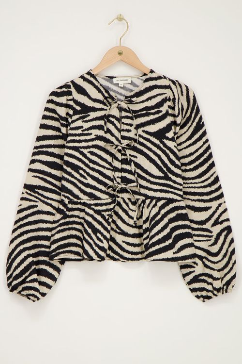 Zwarte-beige zebra top met strikjes