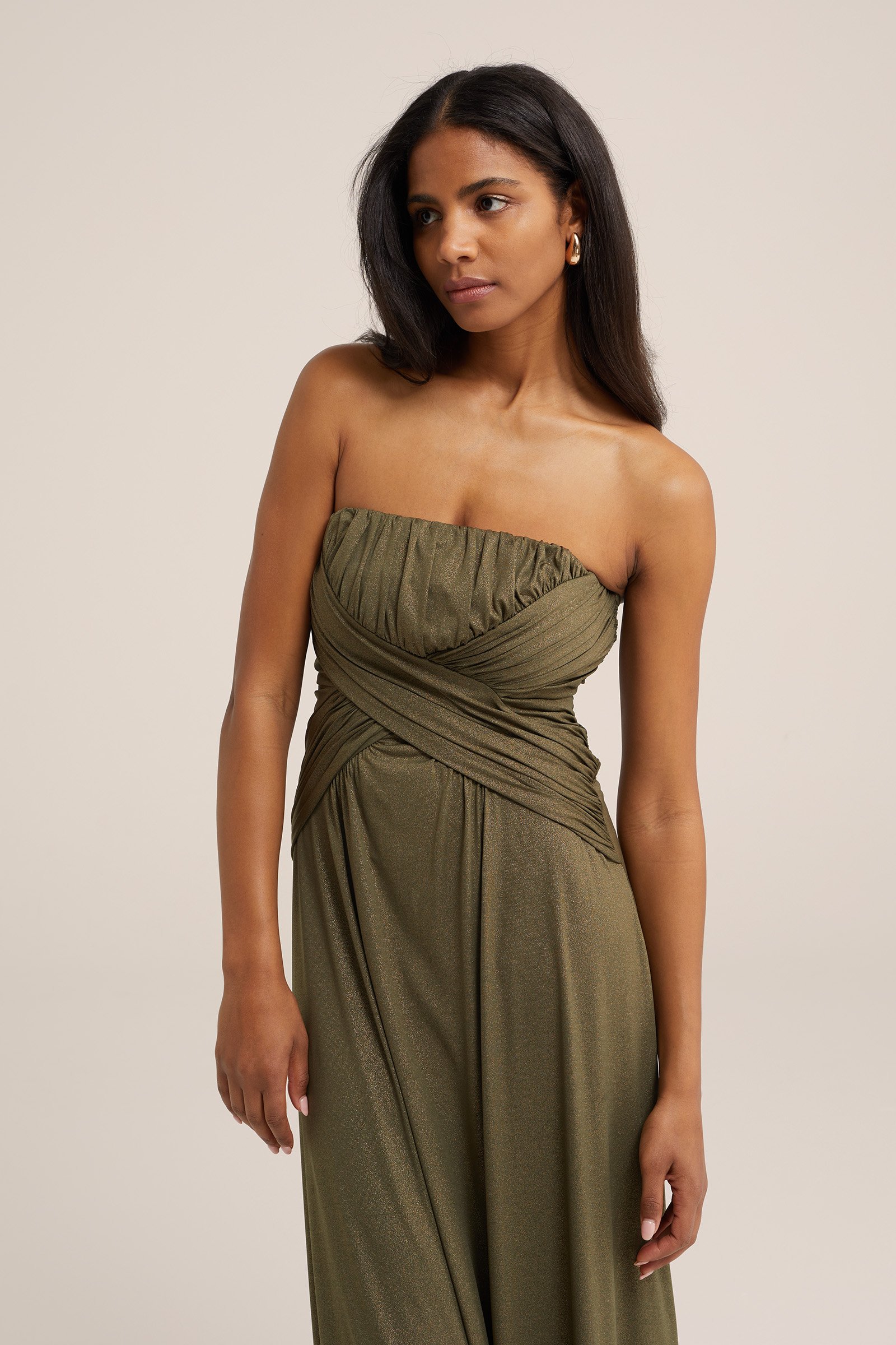 strapless maxi-jurk WE Fashion Legergroen