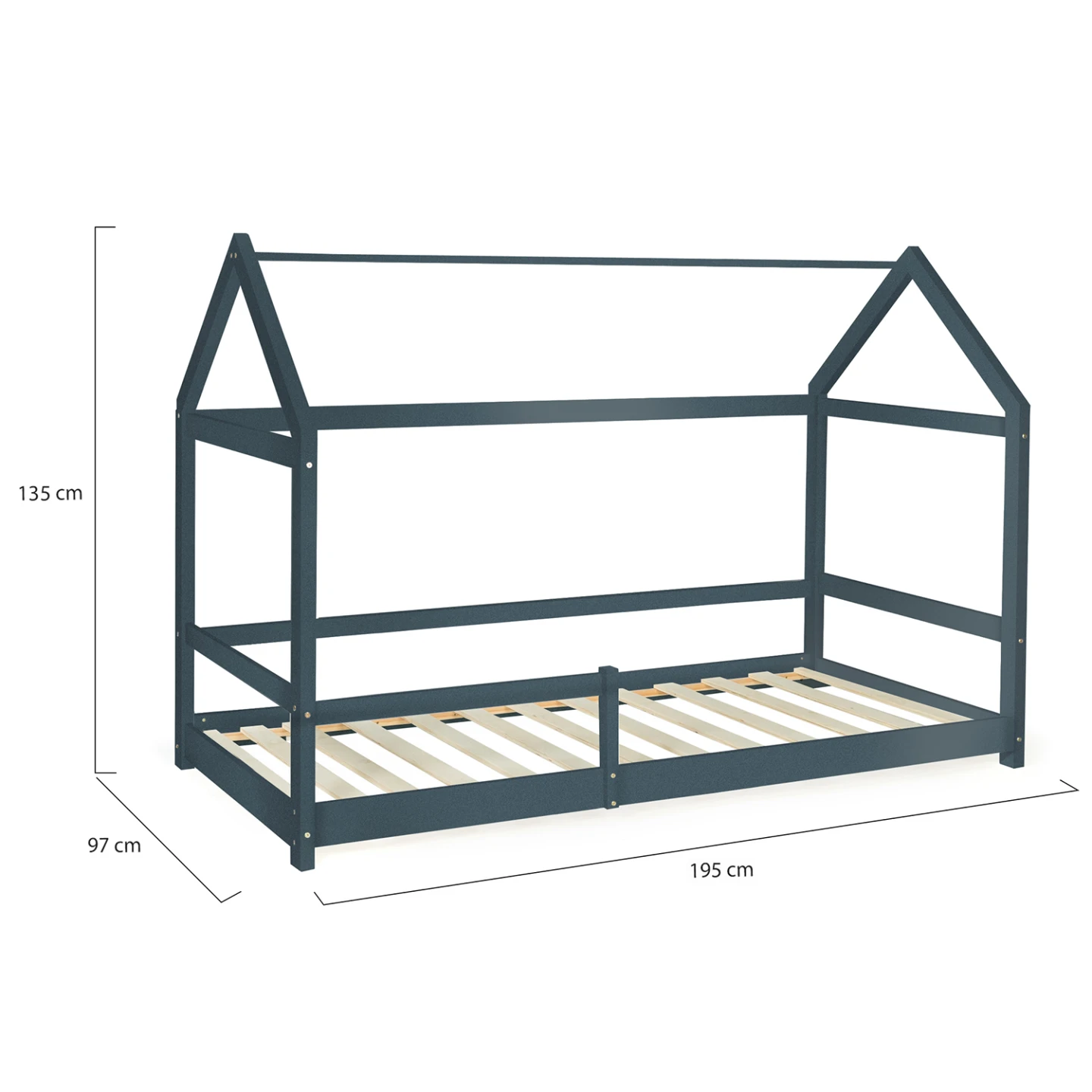 Lit cabane enfant 90 x 190 cm NESSI gris avec sommier et barrières