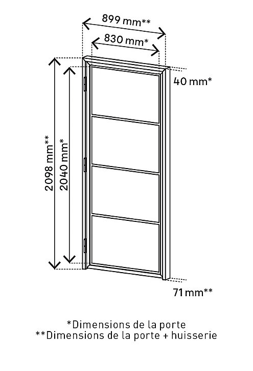 Bloc porte 4 vitrages poussant gauche H 204 X L 83 cm