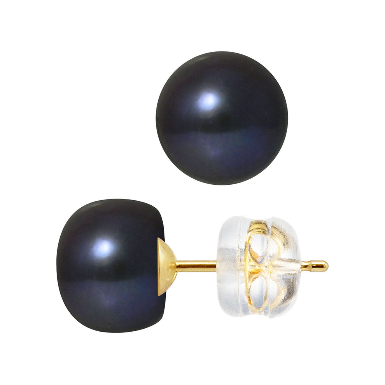 Mitzuko Boucles d'oreilles Gretel Or Jaune Perle d'Eau Douce noir Tahiti