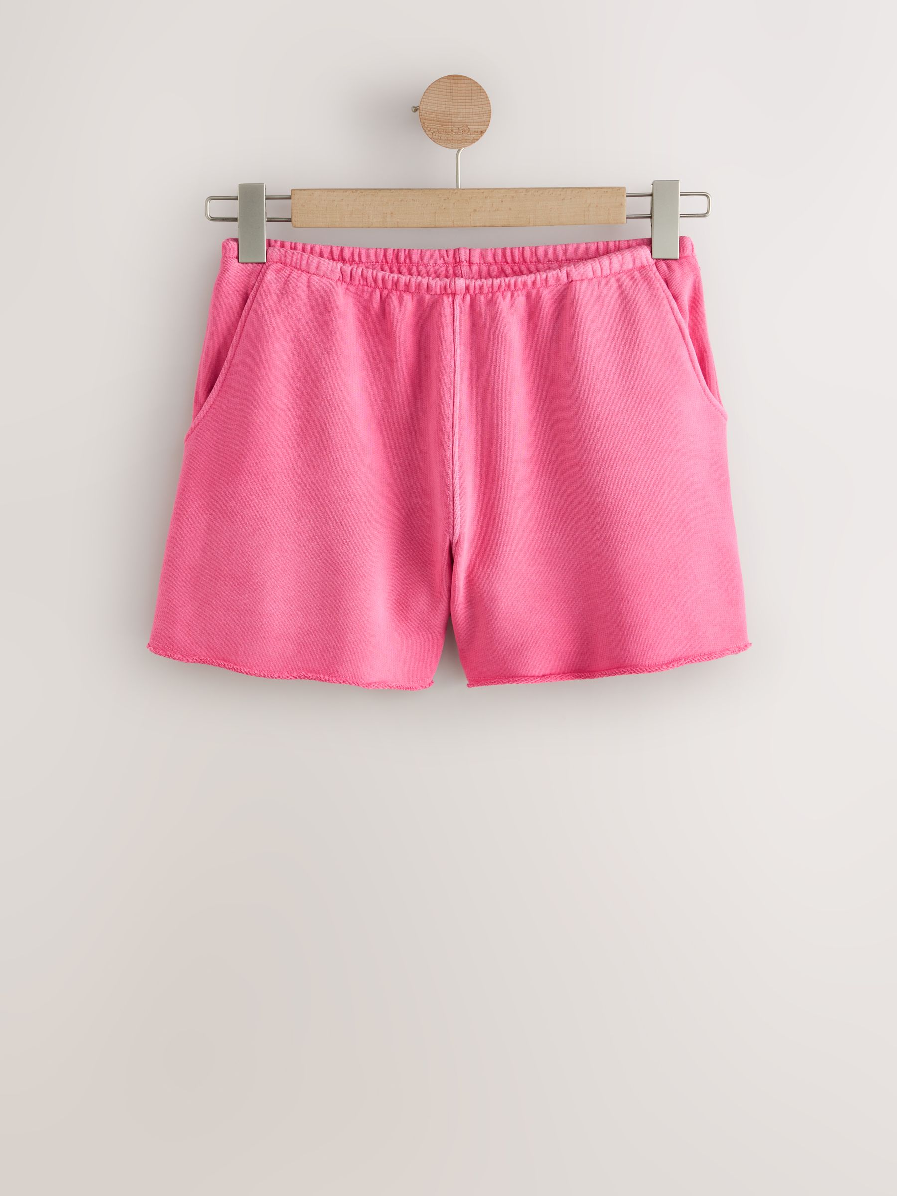 Magenta-roze - Gewassen katoenen jersey shorts met ruwe zoomdetails