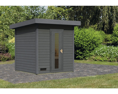 Karibu Talos 2 saunacabine zonder oven, houten deur en isolatieglas, terragrijs
