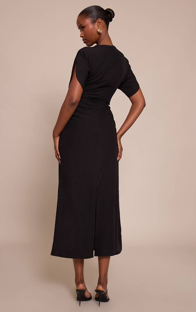 Noir Robe Maxi Ajustée Tissée À Manches Courtes