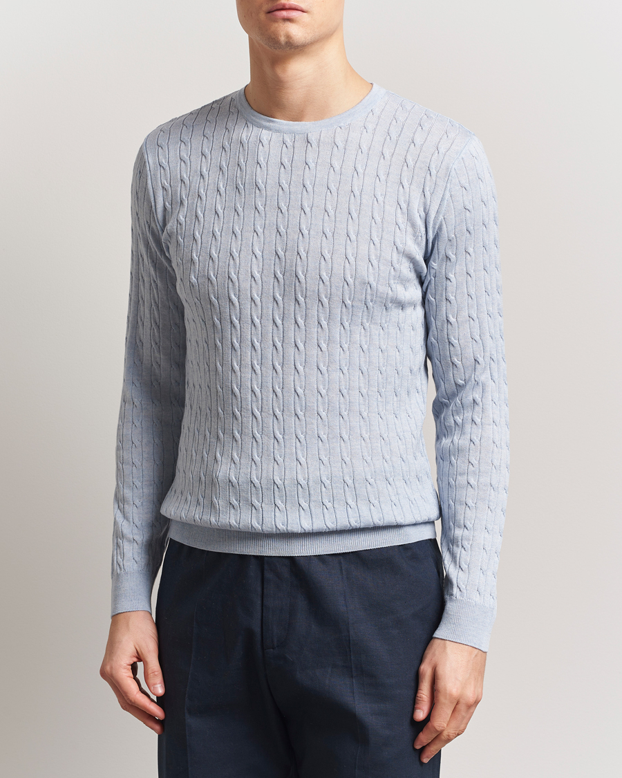 Stenströms Merino Cable Crew Neck Light Blue
