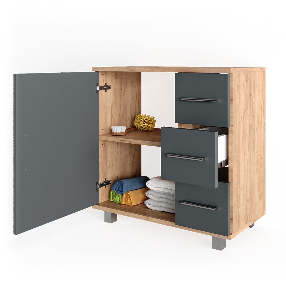 Vicco Waschtischunterschrank Ilias Badschrank Badezimmerschrank Waschbeckenunterschrank Unterstellschrank Eiche Anthrazit