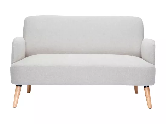 Canapé scandinave 2 places en tissu effet velours texturé beige et bois clair ISKO