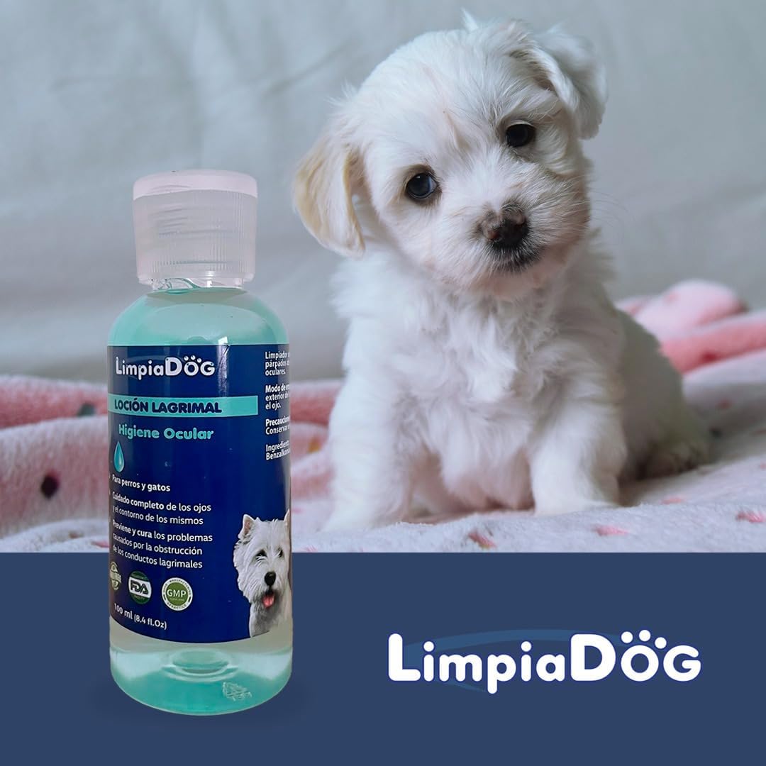 Limpador de manchas lacrimais Limpiadog para olhos radiantes: Limpador de olhos e canal lacrimal para animais de estimação, cães e gatos, 100 ml