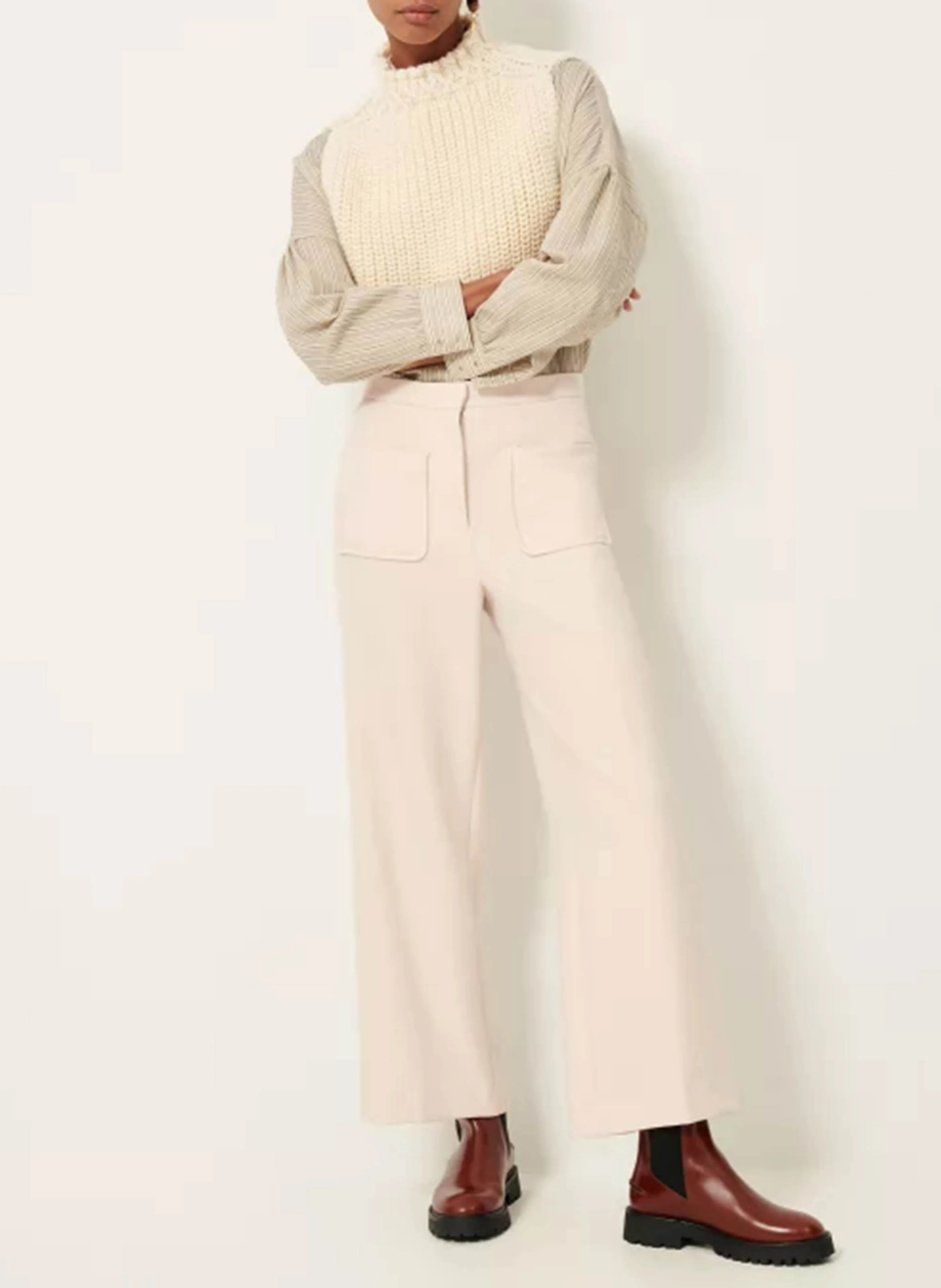 ALBERWOOL - Pantalon droit à plis marqués | Beige