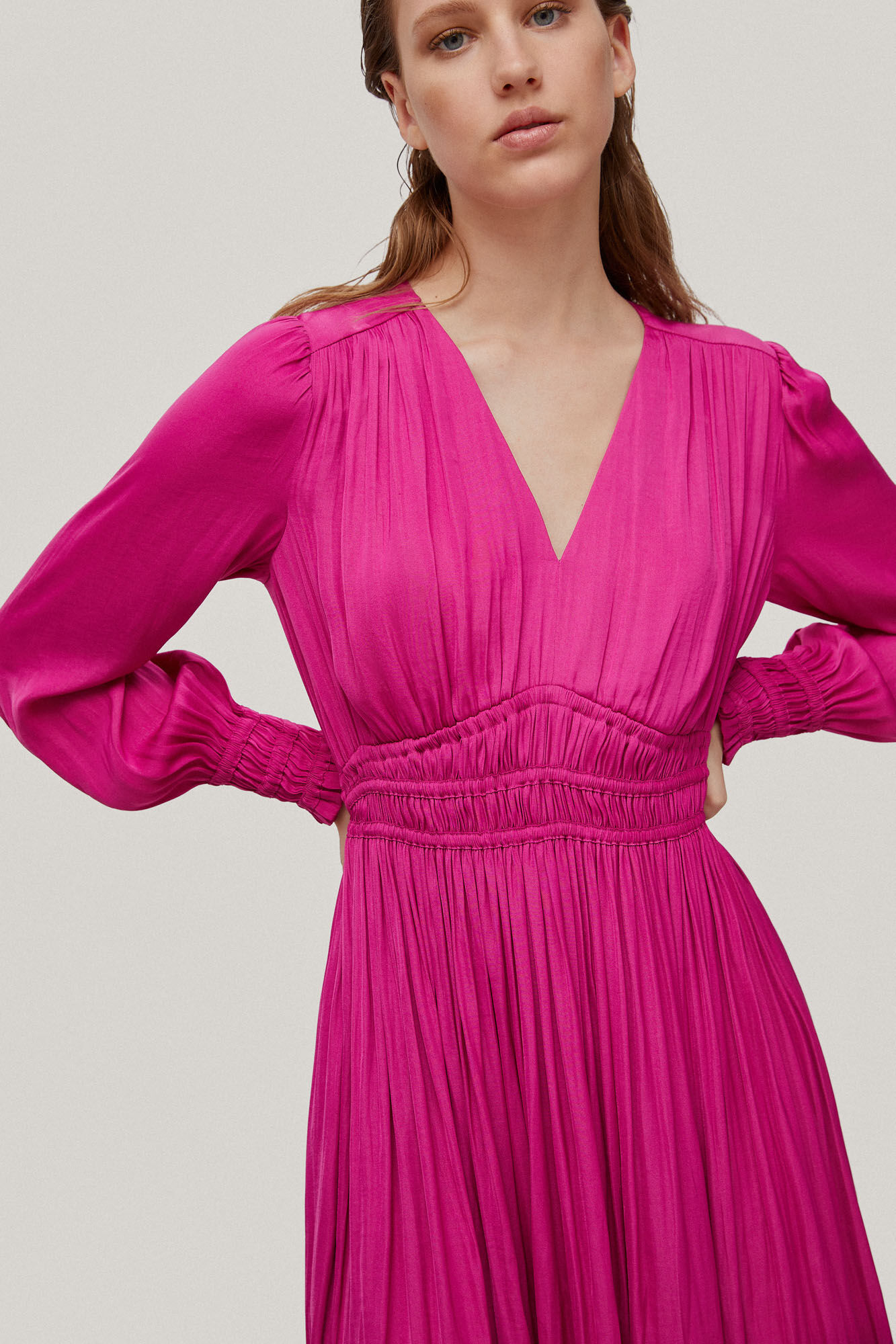 Vestido midi fluido - Rosa