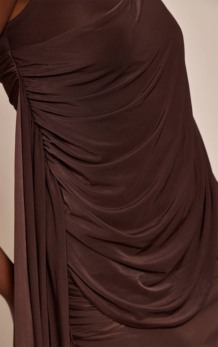 Chocolat Haut Drapé Asymétrique Une Épaule En Tissu Slinky