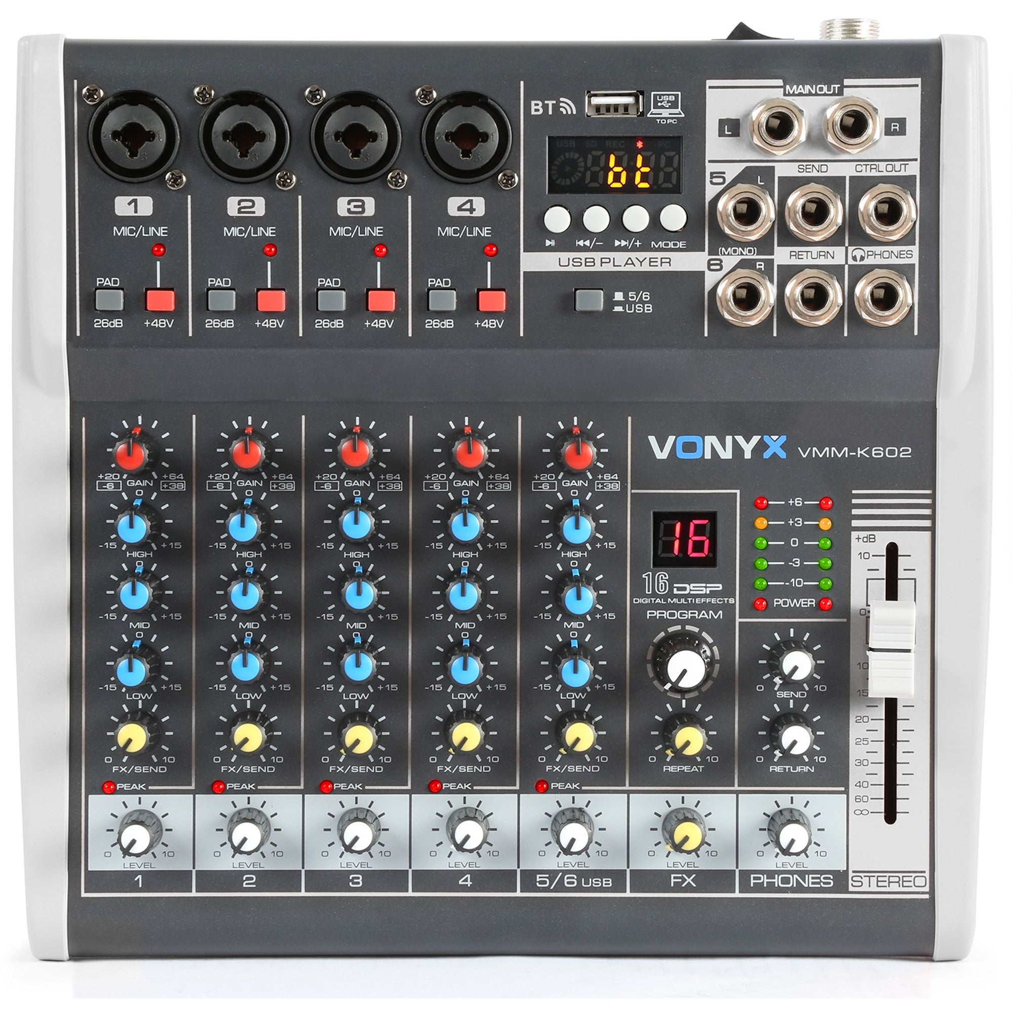 Vonyx VMM-K602 6-kanaals mixer met USB-interface