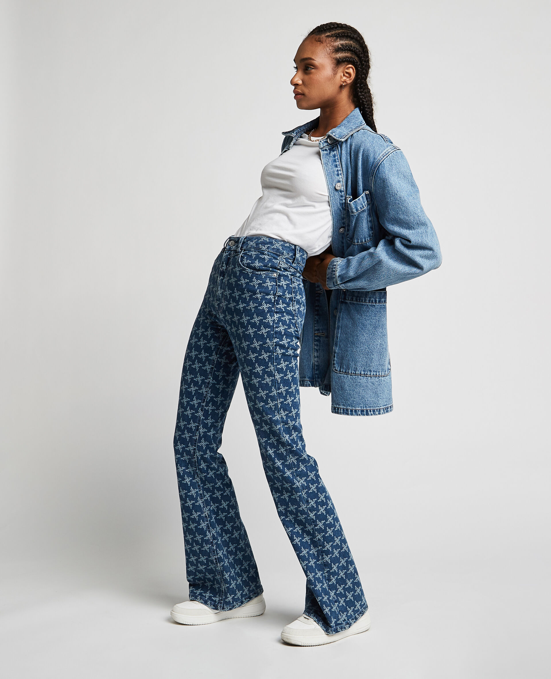 Jean flare taille haute - Bleu