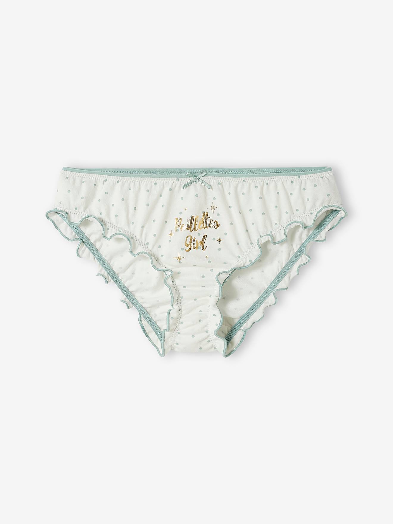 Conjunto de 3 calcinhas com babados, estampa branca clara, para meninas.