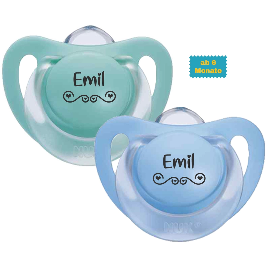 Schnullireich Schnuller mit Namen  Namensschnuller NUK Starlight Love – 2er Set (Junge) Blau