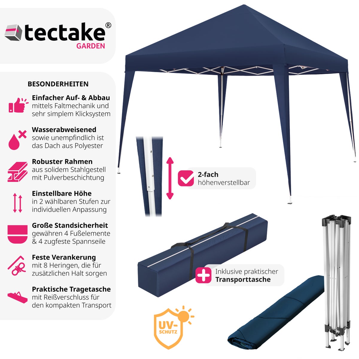 tectake Linosa 3 x 3 m paviljoen inclusief scheerlijnen, haringen en draagtas