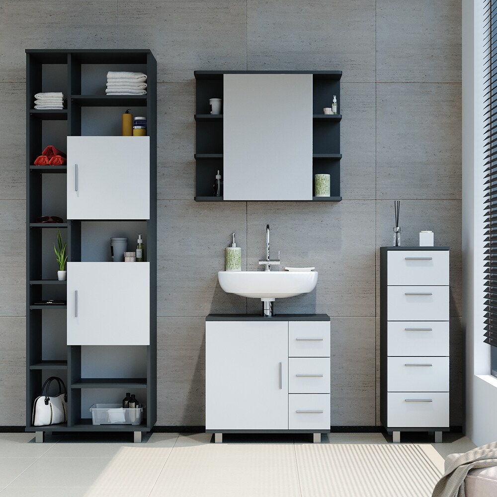 Midischrank ILIAS Bad BadschrankHochschrank Weiß Anthrazit