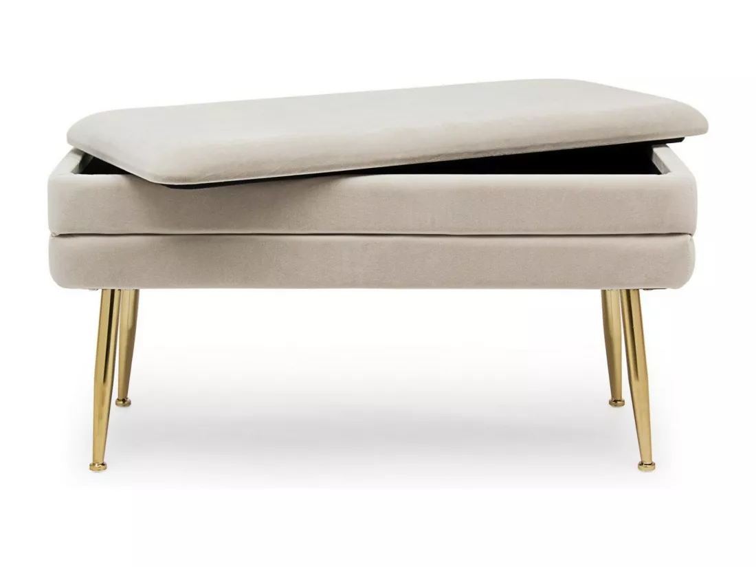 Banc coffre en velours sur pieds acier doré Pakia-Couleur Gris