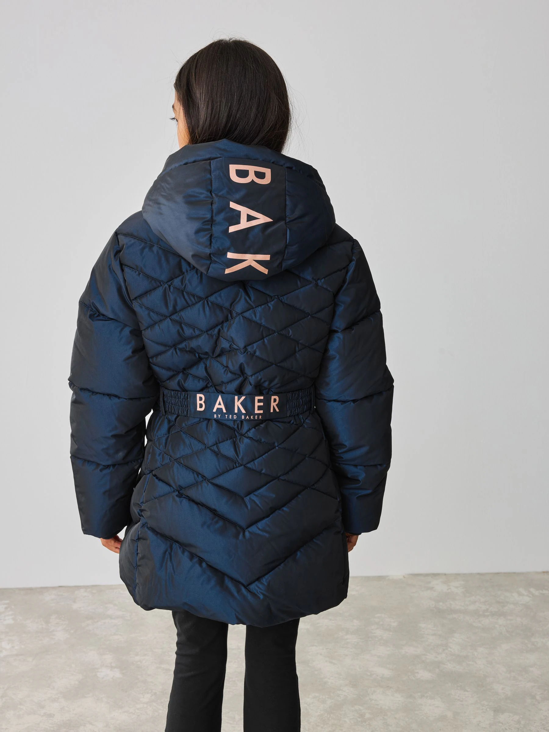 Marineblauw - Baker by Ted Baker - Regenbestendige halfzware gevoerde jas met ceintuur