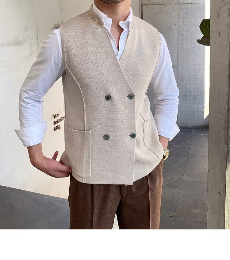 Sinlarity - V-hals dubbelrijs trui vest