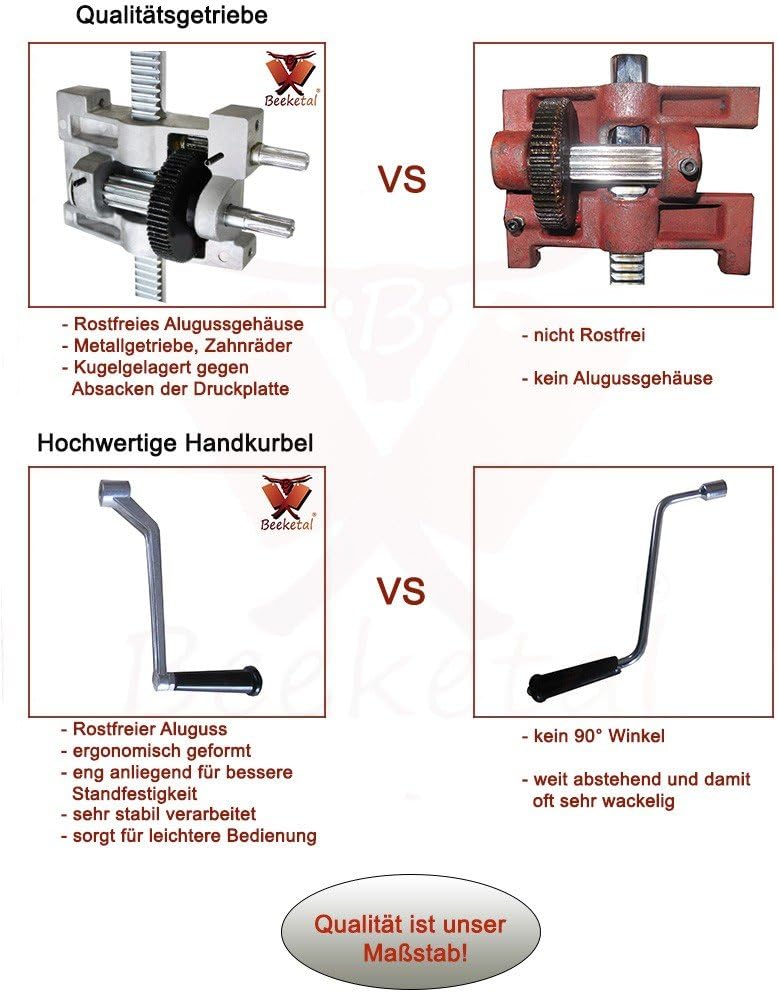 Beeketal 'BT05' Edelstahl Industrie Wurstfüllmaschine (5 L Volumen) SGS-geprüft, Profi Wurstfüller mit gehärtetem 2 Gang Vollmetall-Getriebe und 90° Aluguss Handkurbel, inkl. 5 Fülltüllen