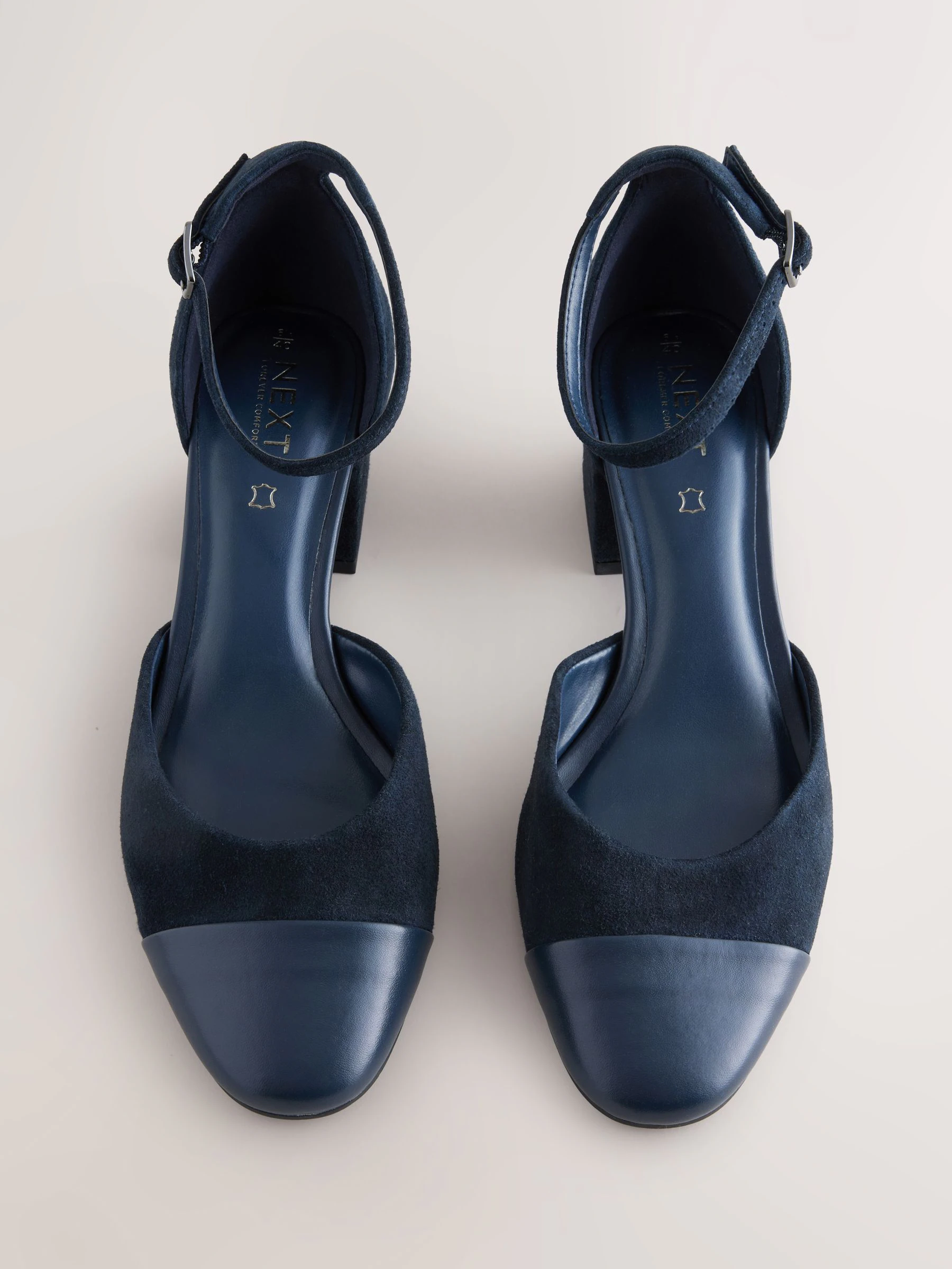 Marineblauw suède - Premium Suede Toe Cap Block Heels