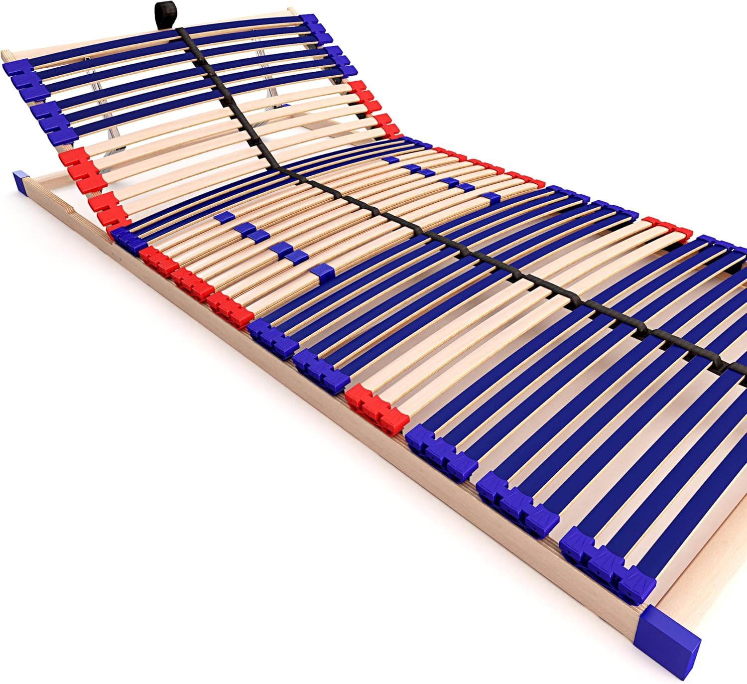 Stabiler Lattenrost 100% BUCHE Lattenrahmen - Kopfteil verstellbar - SCHULTERFRÄSUNG, 7 Zonen, 42 Federleisten, Härte-Regulierung, Mittelgurt - Vario Sleep Best 42® unmontiert (90x200cm)
