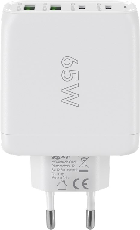 (68W/3A) 2x USB A / 2x USB C GaN Ladegerät Netzteil Power Delivery / Quick Charge (64818) - Weiss