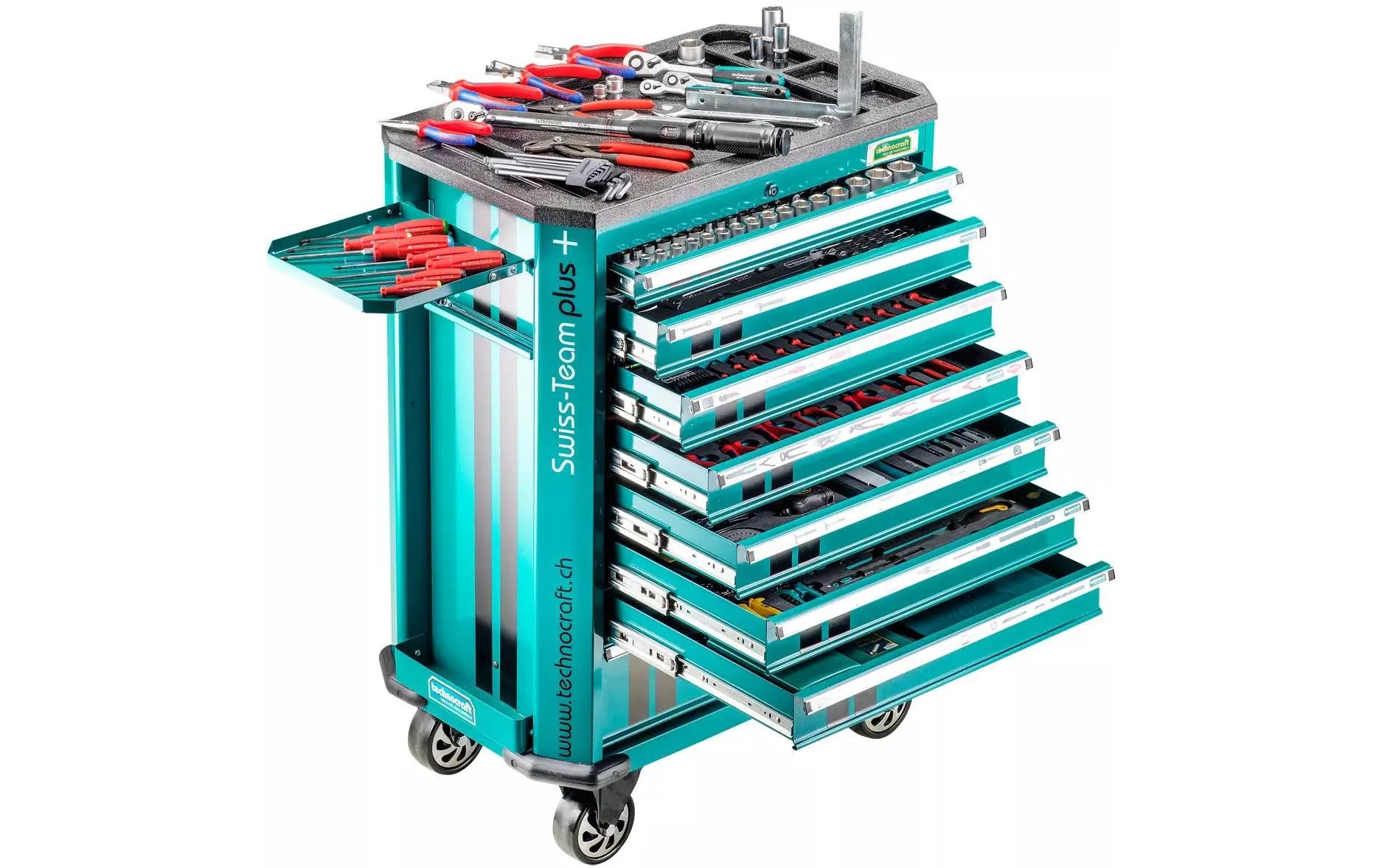 Werkstattwagen Swiss Team Plus+ Pro<br>Hochwertiger Werkstattwagen im Racing-Design mit 743-teiligem Werkzeugsatz