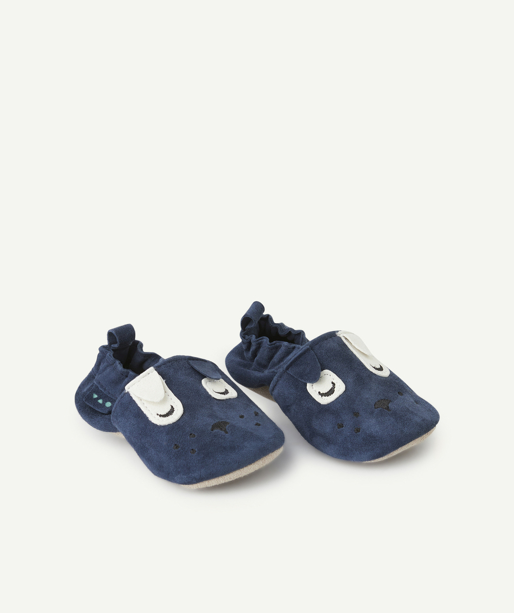 chaussons bébé garçon bleus marine motif tête de chien
