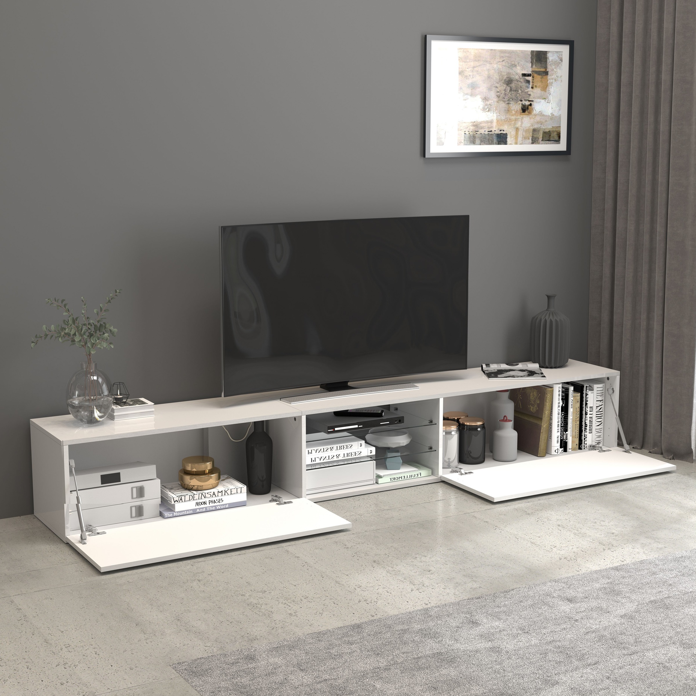 INOSIGN Lowboard »Egypt,Lowboard,TV-Kommode,TV-Möbel,TV-Bank« mit 2 Klappen, 2 Glasböden,kompl. Hochgl. lackiert (B/T/H)240x38x35 cm
